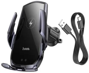 Фото: Кріплення для мобільного телефону Hoco CA202 Plus Enlightener Infrared Induction Wireless Charging Car Holder air outlet Black Metal Gray (6942007623469) № 7 | KTC