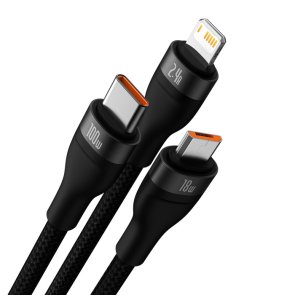 Кабель Baseus Flash Series II One-for-three Fast Charging 100W AM / Type-C/Lightning/Micro USB 1.2m Black (CASS030001)