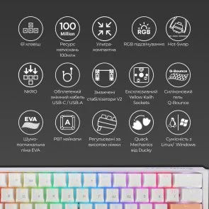 Фото: Клавіатура Ducky One 3 Mini Cherry MX Red RGB ENG/UKR White (DKON2161ST-RUAPXPWWWSC1) № 4 | KTC