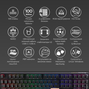 Клавіатура Ducky One 3 Cherry MX Red RGB ENG/UKR Black (DKON2108ST-RUAPXCLAWSC1)