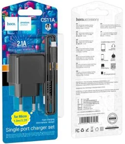 Фото: Зарядний пристрій Hoco CS11A Ocean 2.1A Black with AM/MicroUSB (6942007603584) № 4 | KTC