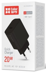 Зарядний пристрій ColorWay Power Delivery Port V2 Type-C 20W Black (CW-CHS026PD-BK)