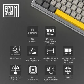 Клавіатура Epomaker EK68 Flamingo Switch Hot-Swap RGB WL/BT/USB Black (EK68-B-F)