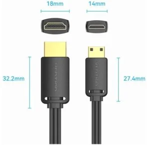 Фото: Кабель Vention v2.0 4K 60Hz HDR Dolby HDMI / MiniHDMI 2m Black (AGHBH) № 3 | KTC