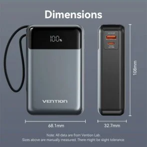 Фото: Батарея універсальна Vention 20000mAh 65W Black Built-in USB-C (FHYB0) № 6 | KTC