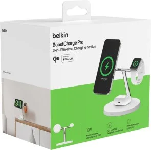 Фото: Бездротова зарядна станція Belkin BoostCharge Pro 3in1 Qi2 15W White (WIZ032KQWH) № 7 | KTC