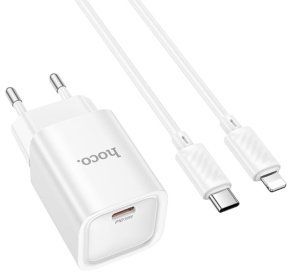 Зарядний пристрій Hoco C148A Charm 30W White with Type-C / Lightning (6942007630313)