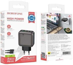 Зарядний пристрій BOROFONE BAS56A Absolute 45W Black with Type-C / Type-C (6941991116278)