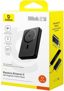 Батарея універсальна Baseus Airpow II Qi2 Magnetic 10000mAh 22.5W Cosmic Black with Simple Series Cable (P10080000123-00)