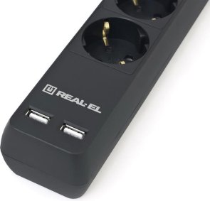 Мережевий фільтр Real-EL RS-6 Protect 2xUSB 6/3m Black (EL122300017)