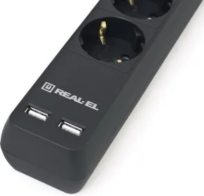 Фото: Мережевий фільтр Real-EL RS-6 Protect 2xUSB 6/5m Black (EL122300018) № 5 | KTC