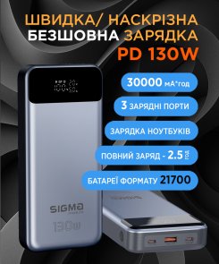 Батарея універсальна SIGMA Mobile X-Power SI30A7QLX 30000mAh 130W Silver