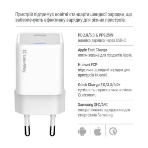 Фото: Зарядний пристрій ColorWay GaN Mini 25W White (CW-CHS052PD-WT) № 10 | KTC