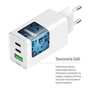 Фото: Зарядний пристрій ColorWay GaN Mini 65W White (CW-CHS058PD-WT) № 8 | KTC