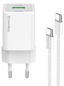 Зарядний пристрій ColorWay GaN Mini QC PD 35W White with Type-C / Type-C (CW-CHS055PDC-WT)