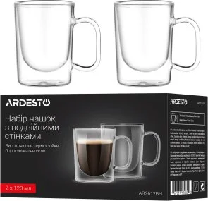 Фото: Набір чашок Ardesto 120ml 2pcs Clear (AR2612BH) № 5 | KTC