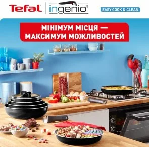 Фото: Набір змішаний Tefal Ingenio Easy Cook and Clean 22cm/ 28cm/ 1.7L/ 2.7L 5pcs Black (L1539543) № 8 | KTC