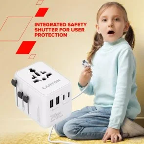 Фото: Зарядний пристрій Canyon Travel Adapter OnTour 20 GaN 70W White (CNS-TA70W1006W) № 10 | KTC