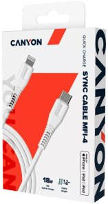 Кабель Canyon MFI-4 18W Type-C / Lightning 1.2m White (CNS-MFIC4W)