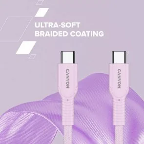 Фото: Кабель Canyon OnWire 60CL 60W Type-C / Type-C 1m Pink (CND-CCAP60AB10PK) № 6 | KTC