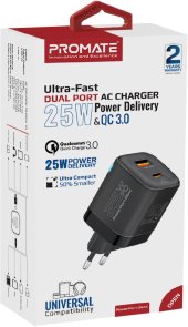 Зарядний пристрій Promate Powerport 25ac Black (powerport-25ac.black)