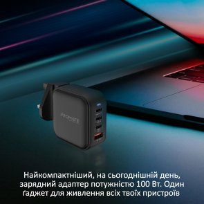 Зарядний пристрій Promate GaNPort4-100PD Black (ganport4-100pd.black)