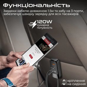Автомобільний зарядний пристрій Promate Gearhub 120W Black (6959144063997)