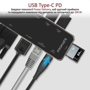  USB-хаб Promate Primehub-pro Grey (6959144052250)