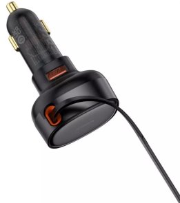 Автозарядка Baseus Enjoyment Pro Car Charger USB + Retractable Type-C Cable 60W black
