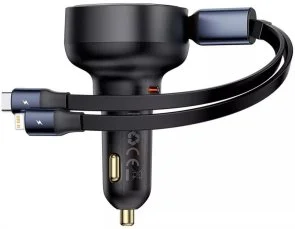 Фото: Автомобільний зарядний пристрій Baseus Enjoyment Pro Car Charger Type-C 60W with Retractable Cable USB-C/Lightning Black (C00057802111-00) № 2 | KTC