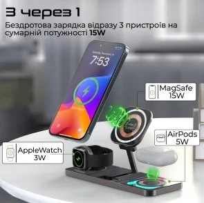 Фото: Бездротова зарядна станція Promate AuraSlate-Trio Black (6959144065984) № 3 | KTC