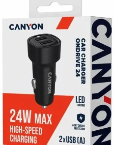 Фото: Автомобільний зарядний пристрій Canyon OnDrive 24 24W Black (CNE-CCABR2AA) № 6 | KTC