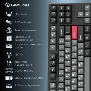 Клавіатура GamePro Asgard Ragnar MK285BK WL/BT/USB Black