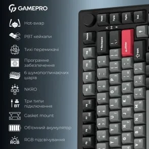 Фото: Клавіатура GamePro Asgard Yord MK266BK WL/BT/USB Black № 19 | KTC