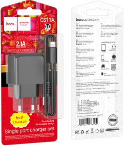 Зарядний пристрій Hoco CS11A Ocean 2.1A Black with AM / Lightning (6942007603560)
