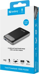 Батарея універсальна Sandberg Travel 10000mAh 22.5W Grey (421-16)