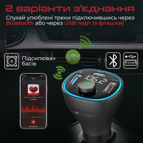 FM-трансмітер + АЗП Promate PowerTune-38W Black (6959144060217)