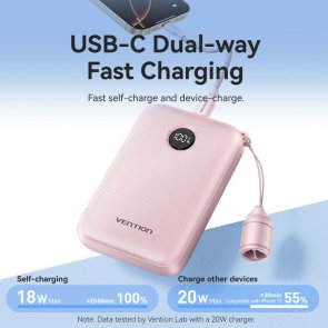 Батарея універсальна Vention FKAN0-C 10000mAh 22.5W with Built-in USB-C Cable