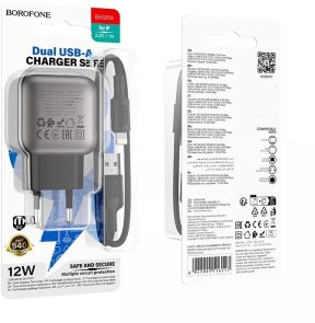Зарядний пристрій BOROFONE BAS51A Absolute 2.4A Black with AM / Lightning (6941991116117)