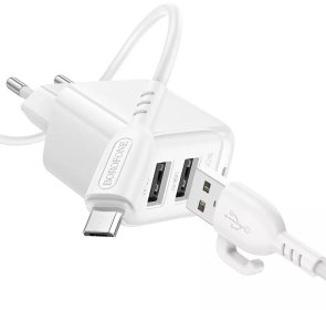 Зарядний пристрій BOROFONE BAS41A Potential 2A White with AM/MicroUSB (6941991113765)