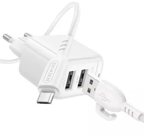 Фото: Зарядний пристрій BOROFONE BAS41A Potential 2A White with AM/MicroUSB (6941991113765) № 3 | KTC