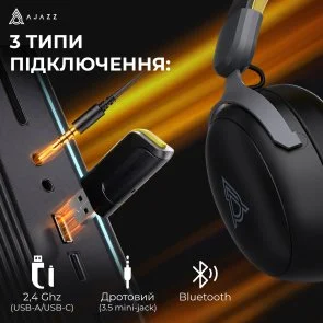 Фото: Гарнітура Ajazz AHM08 Max WL/BT Black/Grey/Yellow (AHM08-MAX-BGY) № 7 | KTC