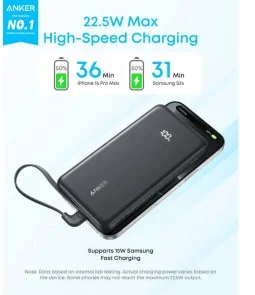Фото: Батарея універсальна Anker 10000mAh 22.5W Built-In USB-C Cable Black (A110DH11) № 6 | KTC