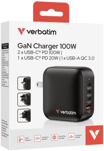 Зарядний пристрій Verbatim Mini QC3.0 PD GaN 100W Black (32231)