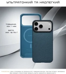 Фото: Чохол Pitaka for Apple iPhone 17 Pro Max - Ultra-Slim Twill Blue/Grey (KI1706BPM) № 4 | KTC
