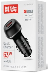 Автомобільний зарядний пристрій ColorWay 63W PD QC3.0 Black (CW-CHA067PD-BK)