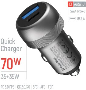 Автомобільний зарядний пристрій ColorWay 70W PD QC3.0 Gray (CW-CHA066PD-GR)