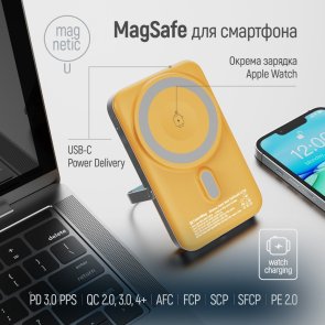 Батарея універсальна ColorWay 10000mAh 22.5W MagSafe/Watch Wireless 15W Amber (CW-PB100LPA2Y-WPDD)