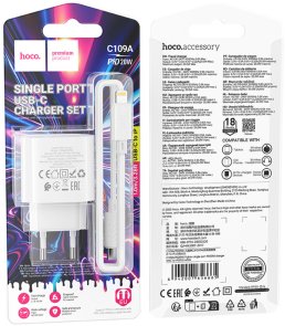 Зарядний пристрій Hoco C109A Fighter QC PD 20W White with Type-C/Lightning (6942007656665)