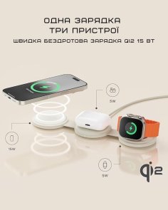 Бездротова зарядна станція Satechi OntheGo 3-in-1 Sand (ST-QTG31W)